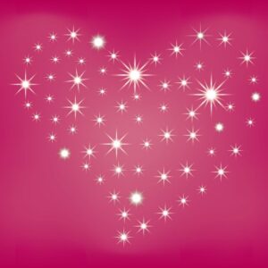 Pink background with sparkly dots in the shape of a heart