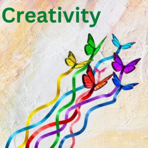 Creativity - a painted background - on it butterflies in various colors are soaring upward leave a colorful stream behind them